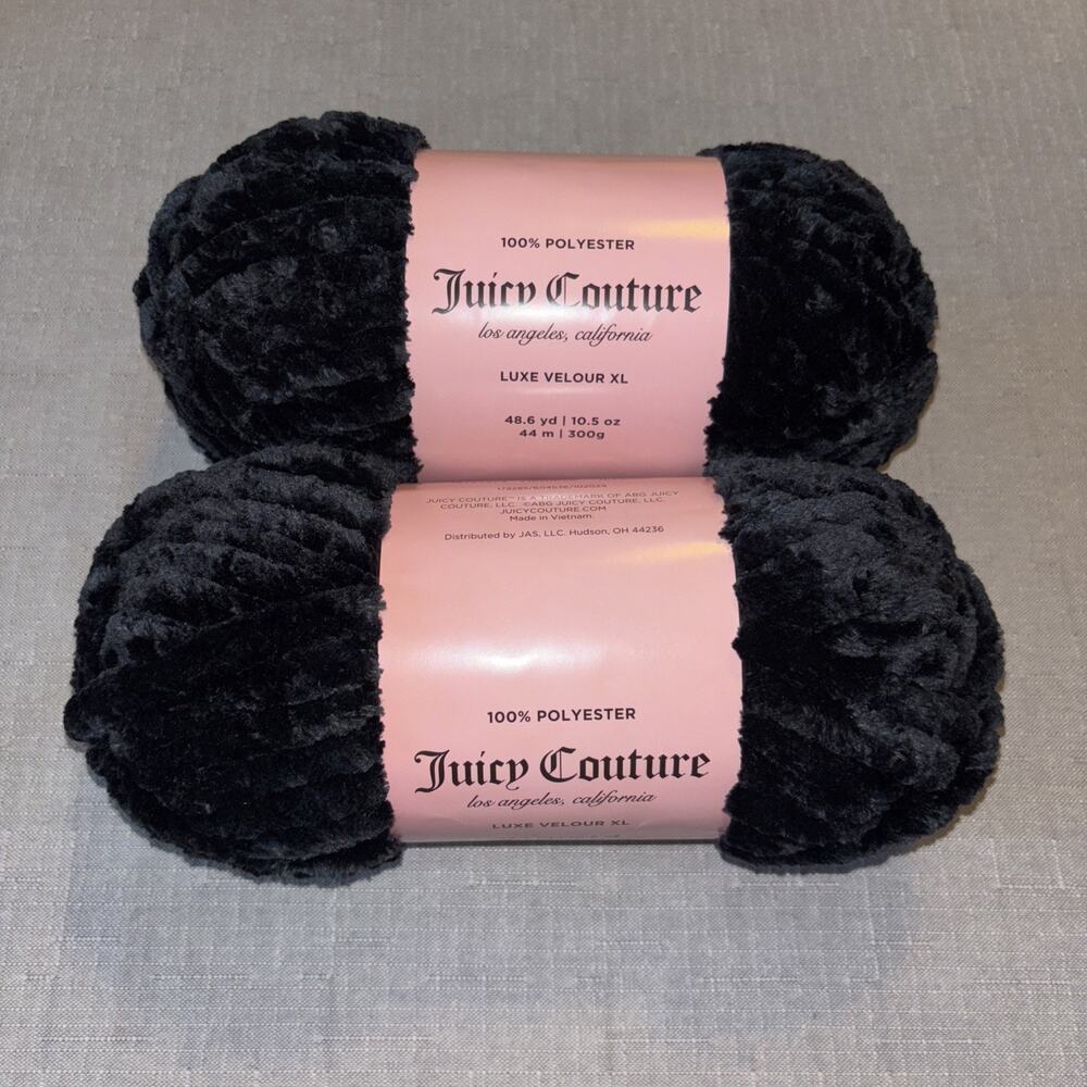 Lot 2 Juicy Couture LUXE VELOUR XL Black Licorice Chunky Jumbo Yarn Skein Soft